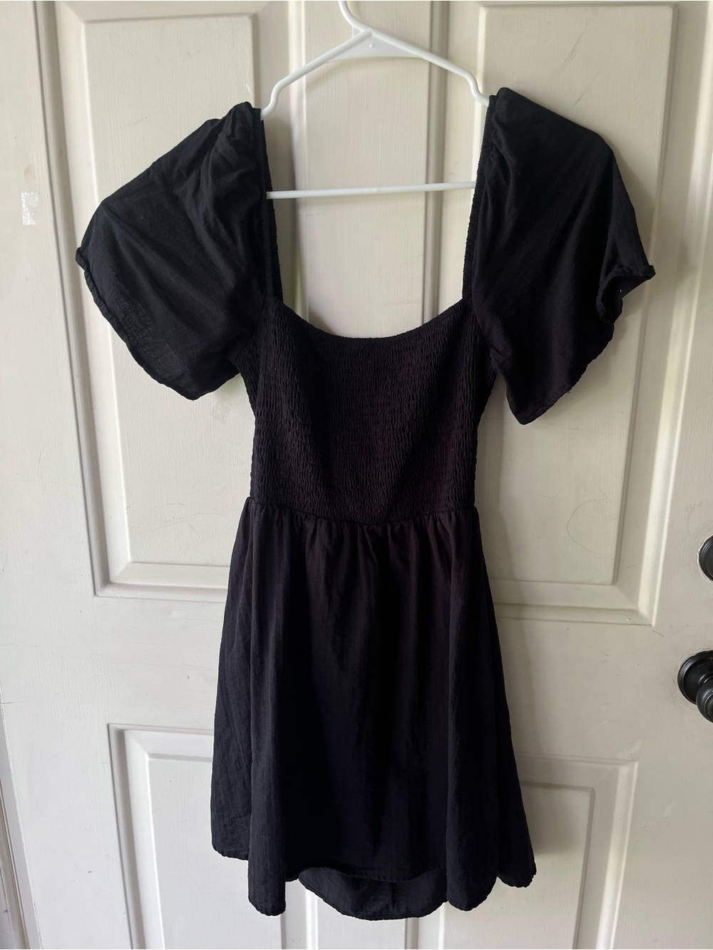 Princess Polly Black Puff-Sleeve Smocked Mini Dress size 8